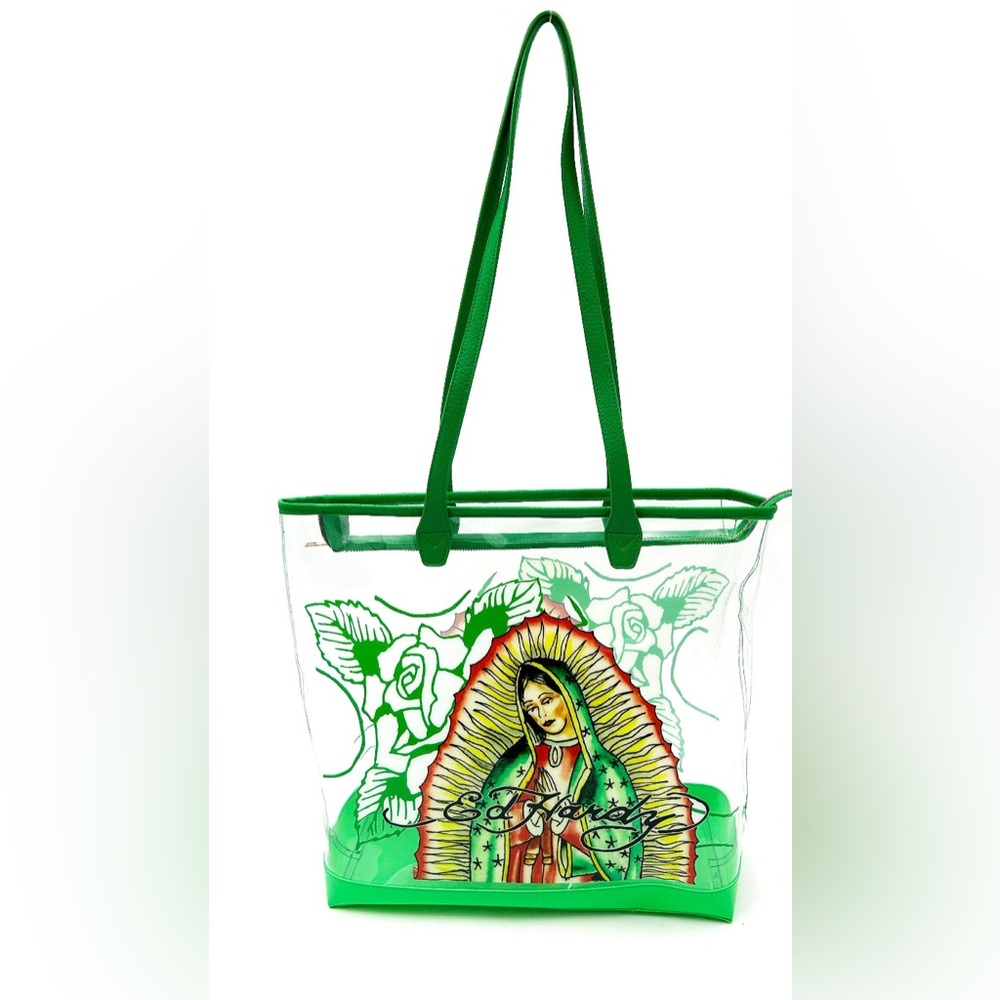 Ed Hardy Transparent Tote with Holy Virgin Mary design and attached wallet NWT